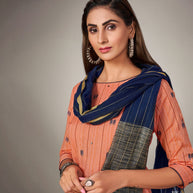 Laxmipati Pure Cotton Carrot Orange Contract Dobby Designs With Duppata & Pant