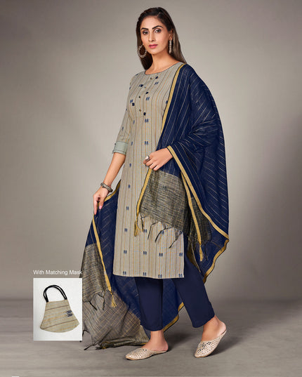 Laxmipati Pure Cotton Steal Grey Contract Dobby Designs With Duppata & Pant