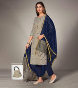 Laxmipati Pure Cotton Steal Grey Contract Dobby Designs With Duppata & Pant