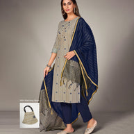 Laxmipati Pure Cotton Steal Grey Contract Dobby Designs With Duppata & Pant