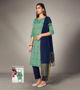 Laxmipati Pure Cotton Turquoise Green Contract Dobby Designs With Duppata & Pant