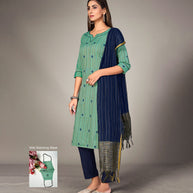 Laxmipati Pure Cotton Turquoise Green Contract Dobby Designs With Duppata & Pant