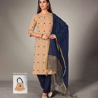 Laxmipati Pure Cotton Skin Brown Contract Dobby Designs With Duppata & Pant