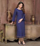 Laxmipati Visco Cotton, Sustainable Eco Friendly   Navy Blue With Mud Brown  Straight Cut Kurti With Mask