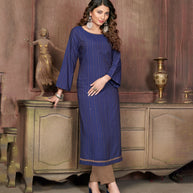 Laxmipati Visco Cotton, Sustainable Eco Friendly   Navy Blue With Mud Brown  Straight Cut Kurti With Mask