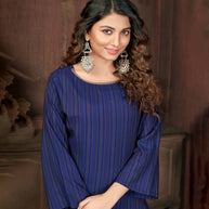 Laxmipati Visco Cotton, Sustainable Eco Friendly   Navy Blue With Mud Brown  Straight Cut Kurti With Mask