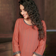 Laxmipati Visco Cotton, Sustainable Eco Friendly   Rust With Grey Straight Cut Kurti With Mask