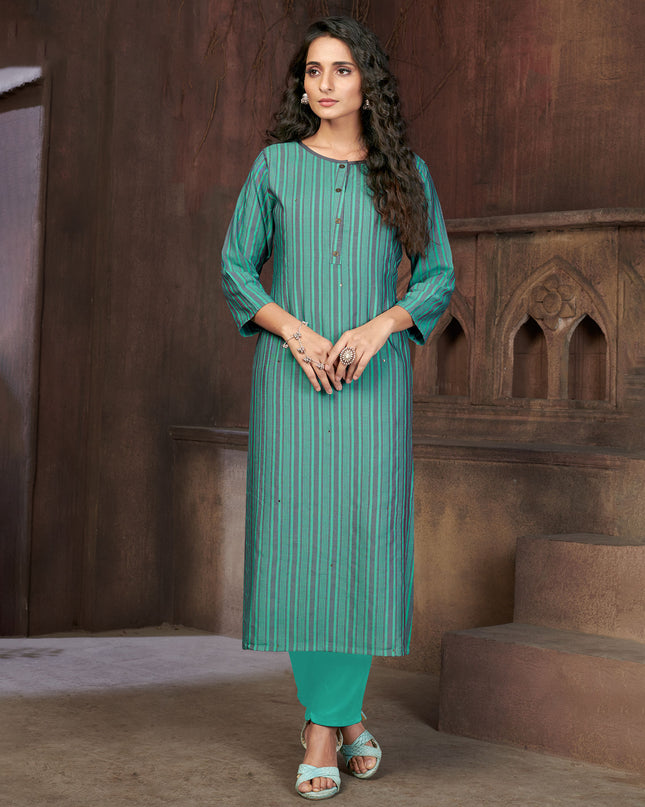 Laxmipati Visco Cotton, Sustainable Eco Friendly   Sea Green With Mud Grey Straight Cut Kurti With Mask