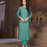 Laxmipati Visco Cotton, Sustainable Eco Friendly   Sea Green With Mud Grey Straight Cut Kurti With Mask