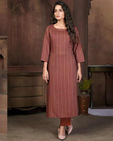 Laxmipati Visco Cotton, Sustainable Eco Friendly   Wet Brown With Dry Brown Straight Cut Kurti With Mask