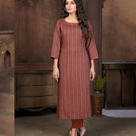 Laxmipati Visco Cotton, Sustainable Eco Friendly   Wet Brown With Dry Brown Straight Cut Kurti With Mask