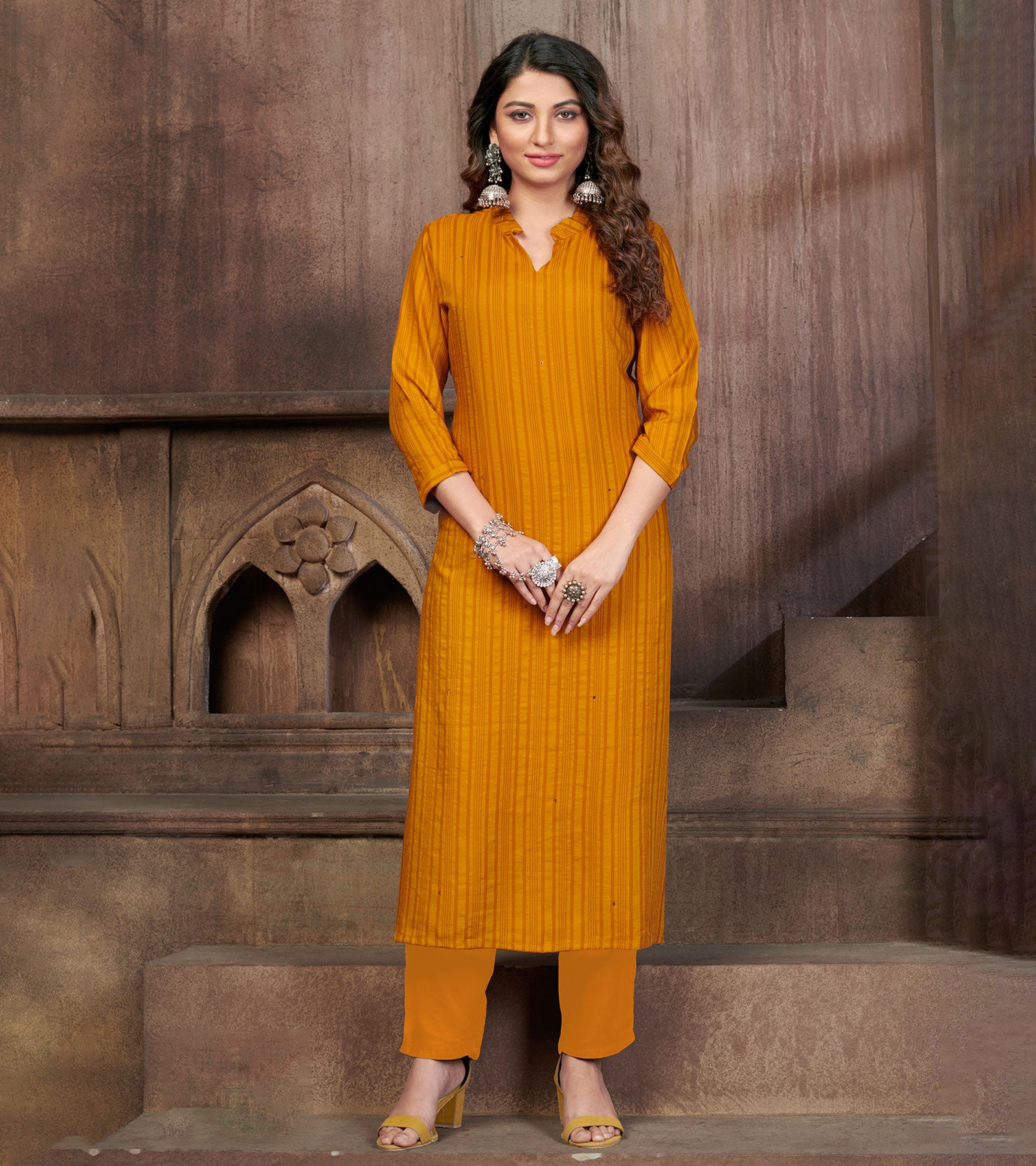 Buy Kalki Mustard Yellow Printed Silk Kurti And Palazzo Set For Girls KALKI  Fashion India