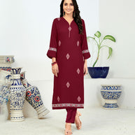 Laxmipati Rayon Mystery Maroon Straight Cut Kurti With Pant