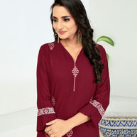 Laxmipati Rayon Mystery Maroon Straight Cut Kurti With Pant