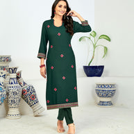 Laxmipati Rayon Forest Green Straight Cut Kurti With Pant