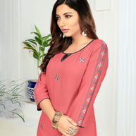 Laxmipati Rayon Coral Peach Straight Cut Kurti With Pant