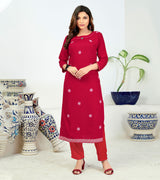 Laxmipati Rayon Apple Red Straight Cut Kurti With Pant