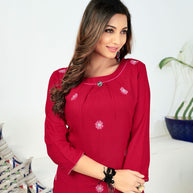 Laxmipati Rayon Apple Red Straight Cut Kurti With Pant