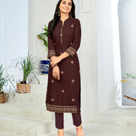 Laxmipati Rayon Earthy Brown Straight Cut Kurti With Pant