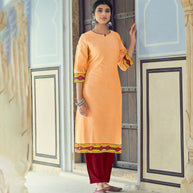 Laxmipati Nylon Viscose Dobby Burnt Orange Straight Cut Kurti