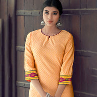 Laxmipati Nylon Viscose Dobby Burnt Orange Straight Cut Kurti