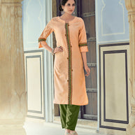 Laxmipati Nylon Viscose Dobby Pumpkin Peach Straight Cut Kurti