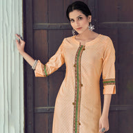 Laxmipati Nylon Viscose Dobby Pumpkin Peach Straight Cut Kurti