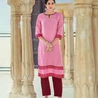 Laxmipati Nylon Viscose Dobby Pink Straight Cut Kurti