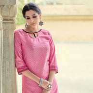 Laxmipati Nylon Viscose Dobby Pink Straight Cut Kurti