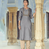 Laxmipati Nylon Viscose Dobby Steel Grey Straight Cut Kurti