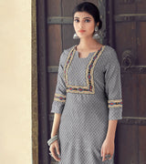 Laxmipati Nylon Viscose Dobby Steel Grey Straight Cut Kurti