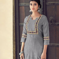 Laxmipati Nylon Viscose Dobby Steel Grey Straight Cut Kurti