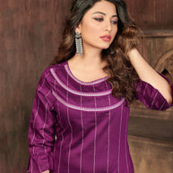 Laxmipati Chanderi Cotton Whipped Violate Straight Cut Kurti With Mask