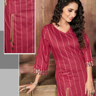 Laxmipati Chanderi Cotton Rapunzal Red Straight Cut Kurti With Mask