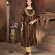 Laxmipati Chanderi Cotton Bright Brown Straight Cut Kurti With Mask