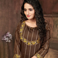 Laxmipati Chanderi Cotton Bright Brown Straight Cut Kurti With Mask