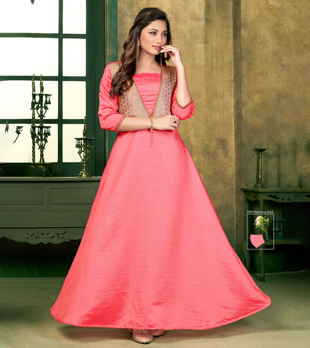 Pink Color Long Gown With Heavy Printed  Indian Online Ethnic Wear Website  For Women