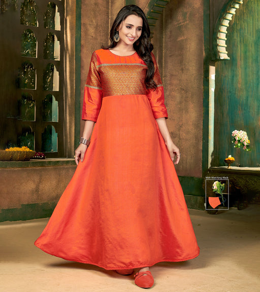 Ready to wear peach Georgette flared gown  YouNari
