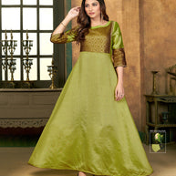Laxmipati Sunny Silk With Brocade Parrot Green Flared Gown With Mask