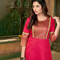 Laxmipati Sunny Silk With Brocade Panneled Tomato Flared Gown With Mask