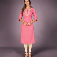 Laxmipati Kantha Cotton Self Textured Pinching Pink Straight Cut Kurti With Mask