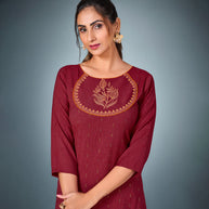 Laxmipati Cotton  Mehron Straight Cut Kurti With Pant & Mask