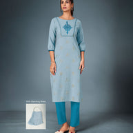 Laxmipati Cotton  Paitel Blue Straight Cut Kurti With Pant & Mask