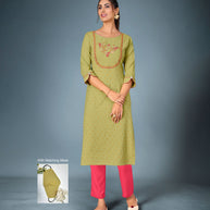 Laxmipati Cotton  Pista Green Straight Cut Kurti With Pant & Mask