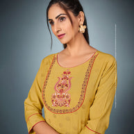 Laxmipati Cotton  Musturd Straight Cut Kurti With Pant & Mask