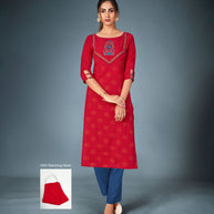 Laxmipati Cotton  Hot Red Straight Cut Kurti With Pant & Mask