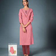 Laxmipati Cotton  Slint Pink Straight Cut Kurti With Pant & Mask