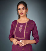 Laxmipati Cotton  Violet Straight Cut Kurti With Pant & Mask