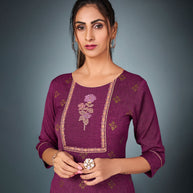 Laxmipati Cotton  Violet Straight Cut Kurti With Pant & Mask