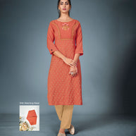 Laxmipati Cotton  Rust Orange Straight Cut Kurti With Pant & Mask